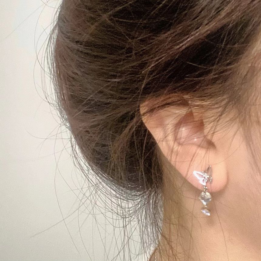 Alloy Moonstone Dangle Earring Butterfly Asymmetrical