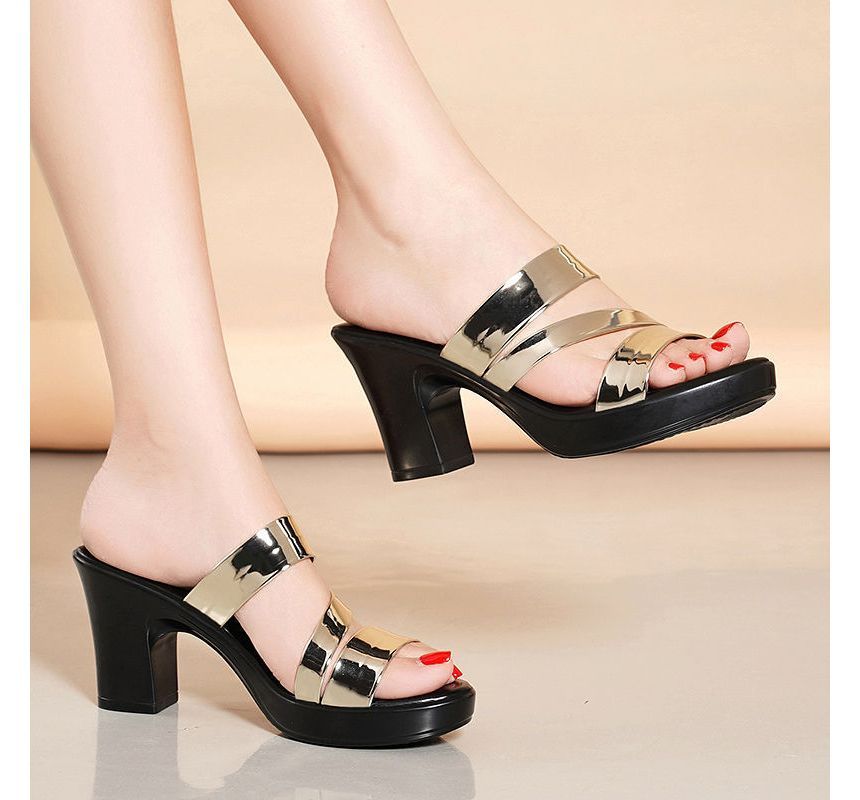 Heel Sandals Strappy Slide Chunky