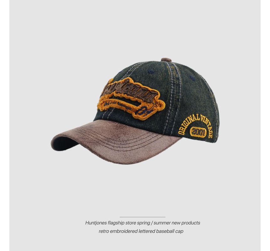 Embroidered Cap Two-Tone Letter Denim Baseball