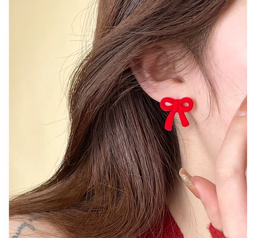 Bow Stud Flocking Earring