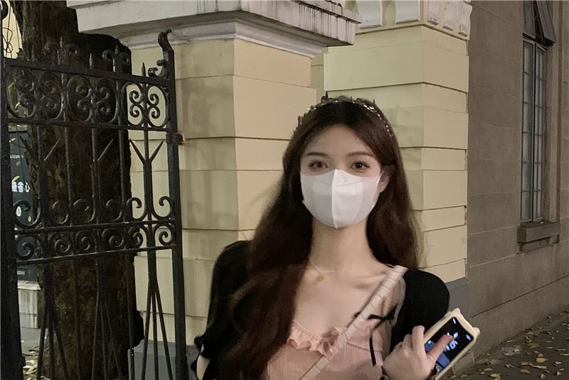 Spaghetti Strap Plain Bow Ruffled Midi A