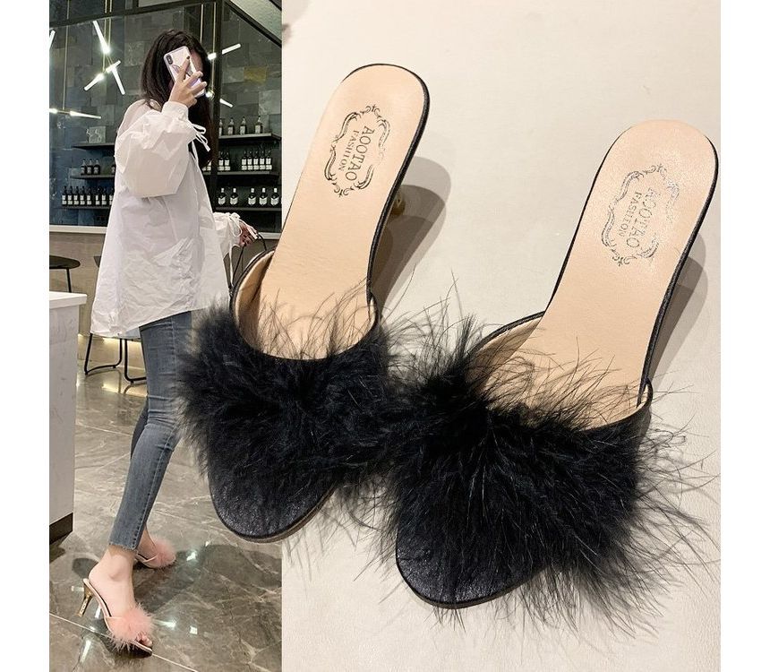 Sandals Heel Feather Slide High