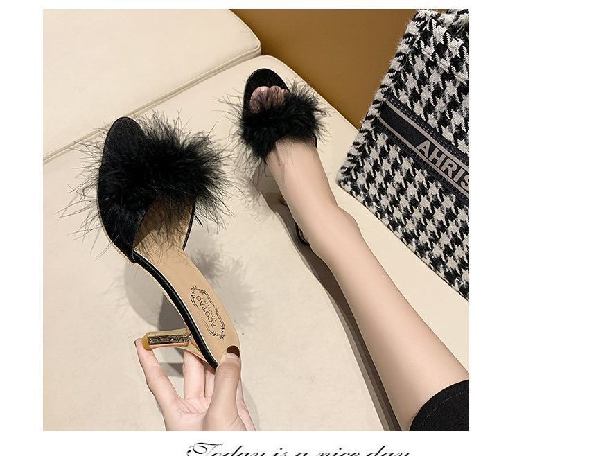 Sandals Heel Feather Slide High