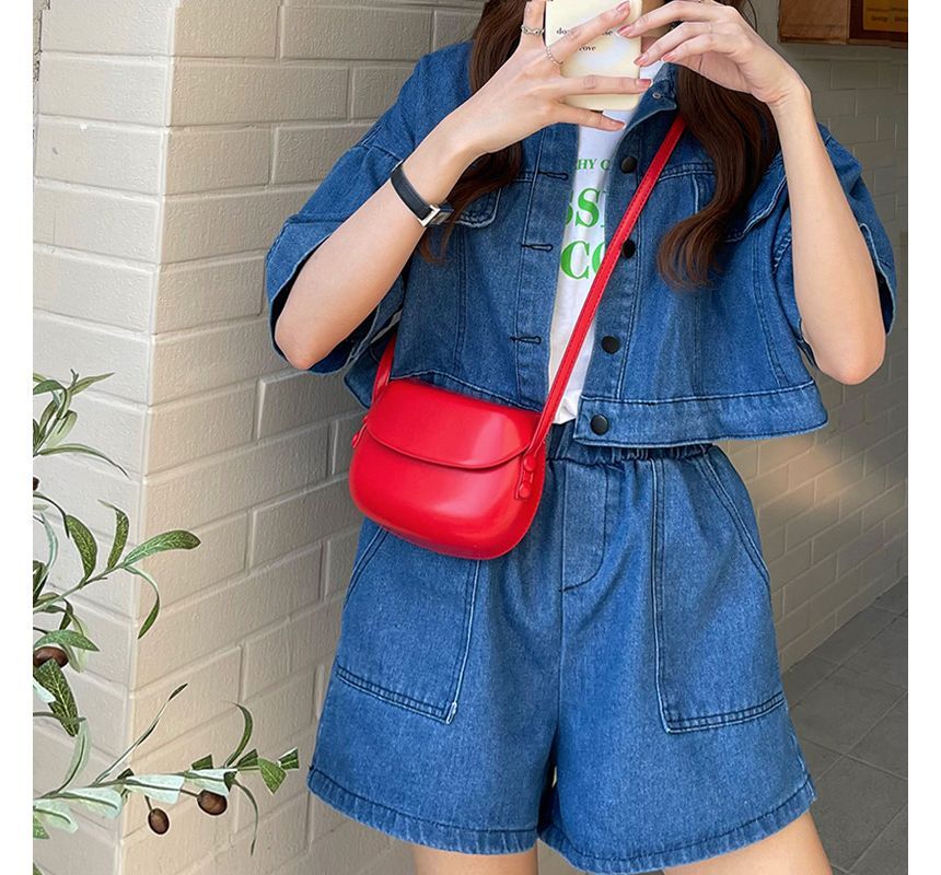 Leather Crossbody Buckled Faux Bag Flap