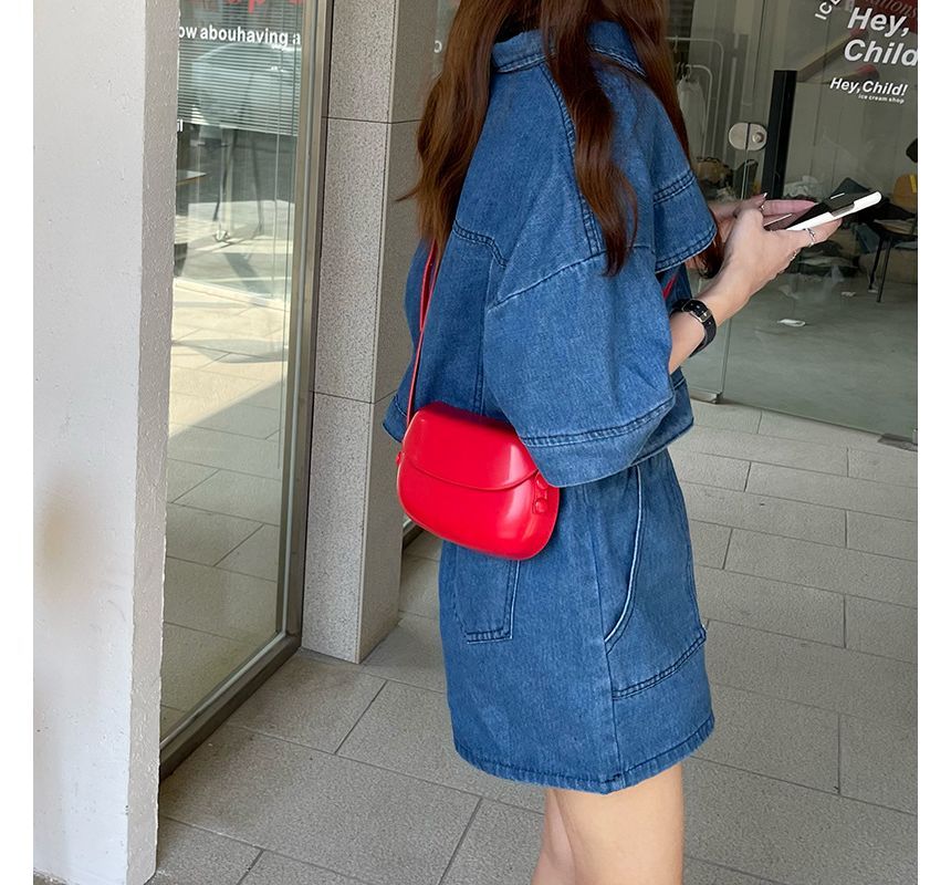 Leather Crossbody Buckled Faux Bag Flap