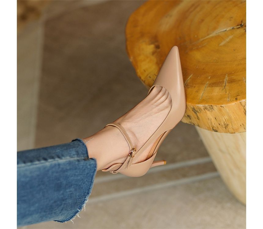 Plain Heel Stiletto Strap Sandals Ankle