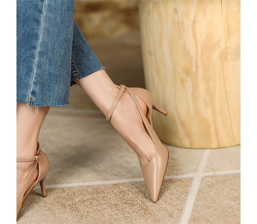 Plain Heel Stiletto Strap Sandals Ankle