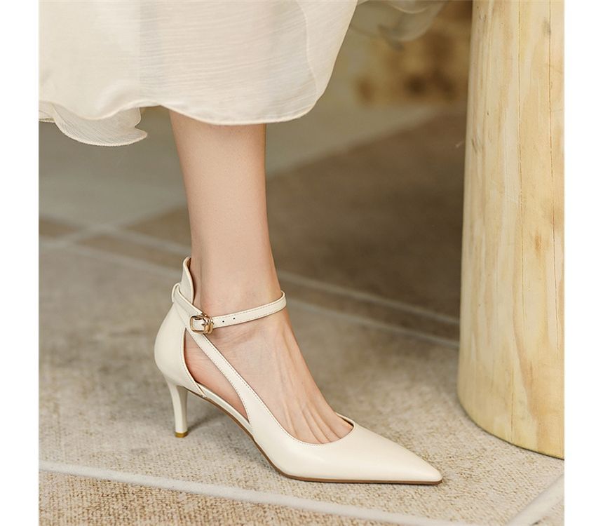 Plain Heel Stiletto Strap Sandals Ankle