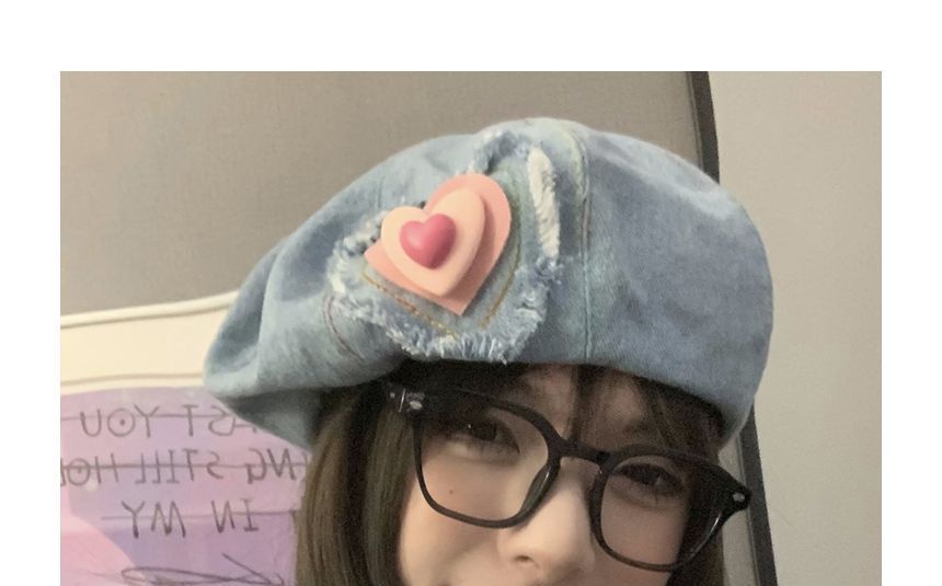 Hat Heart Beret Denim