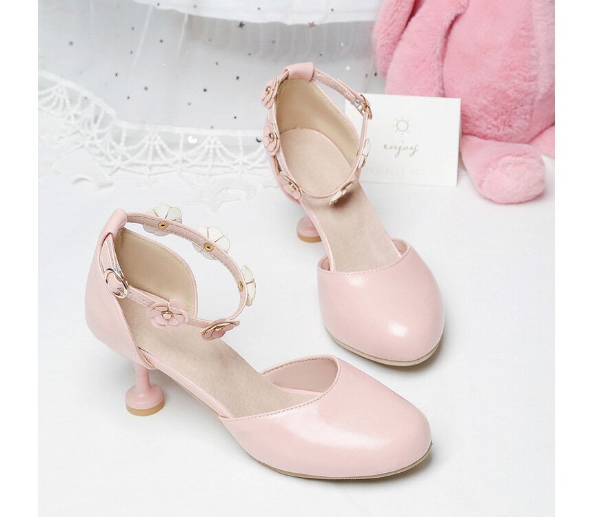 Sandals Flower Accent Heel Kitten D'Orsay