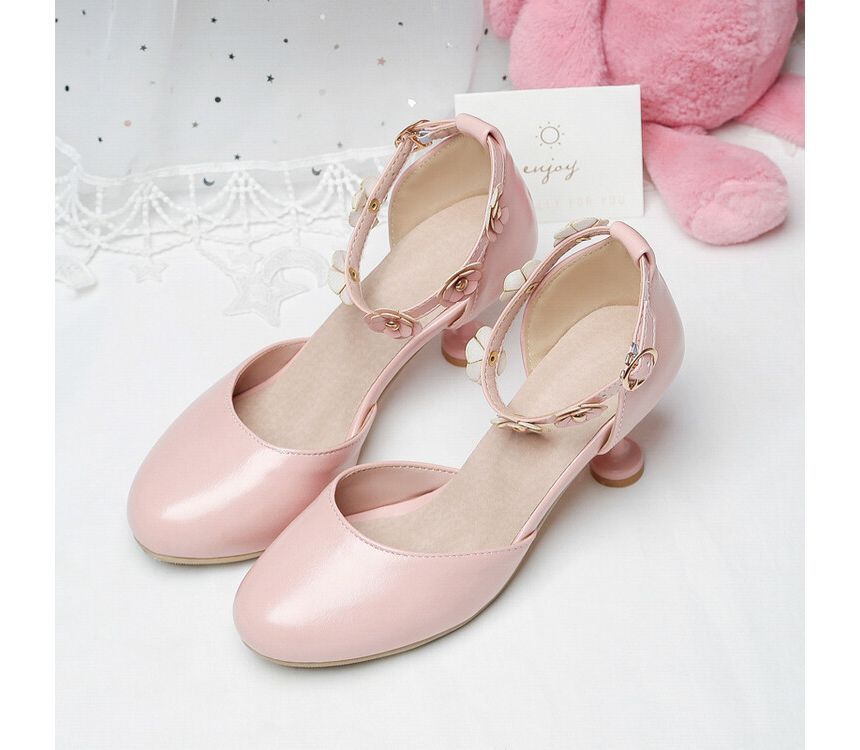 Sandals Flower Accent Heel Kitten D'Orsay