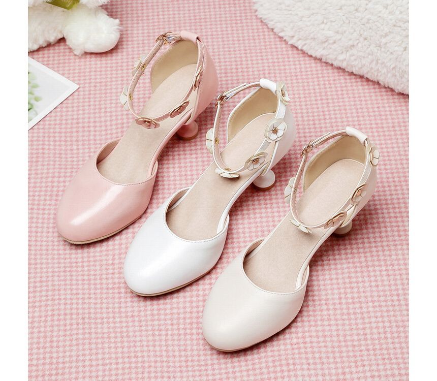 Sandals Flower Accent Heel Kitten D'Orsay