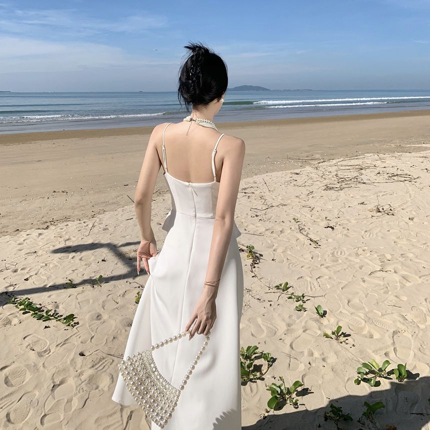 Spaghetti Strap Plain Bow Midi A