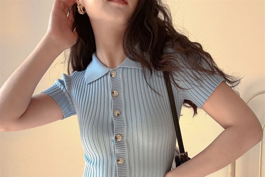 Sheath Short-Sleeve Dress Knit Midi Plain Polo