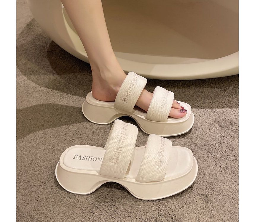 Lettering Embroidery Slide Sandals Platform