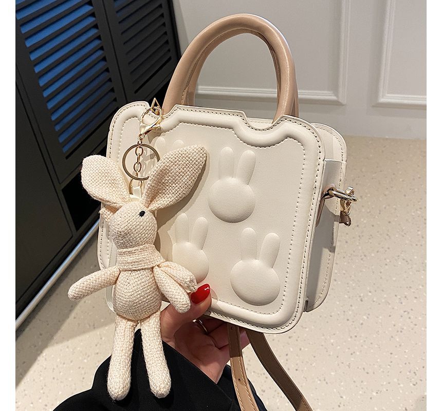 Crossbody Leather Handle Top Rabbit Faux Bag