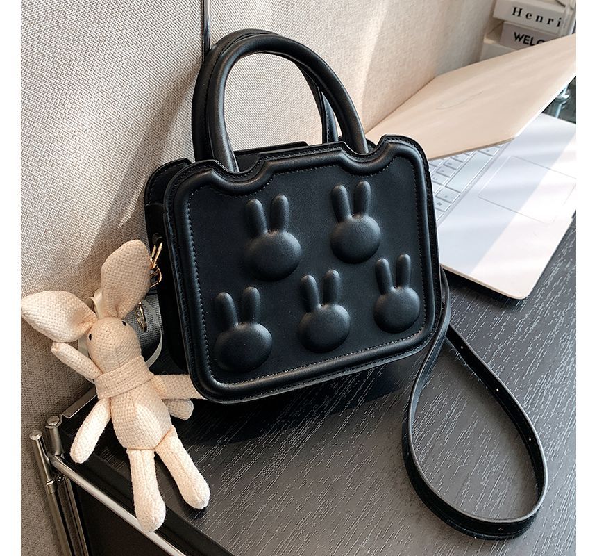 Crossbody Leather Handle Top Rabbit Faux Bag