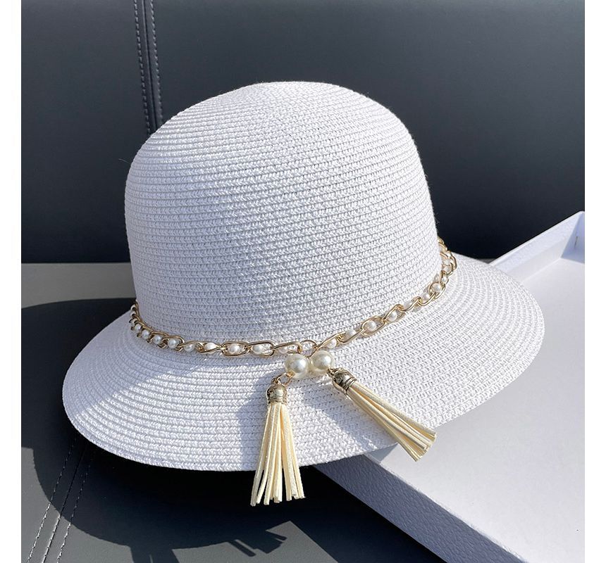 Faux Bucket Pearl Hat Straw