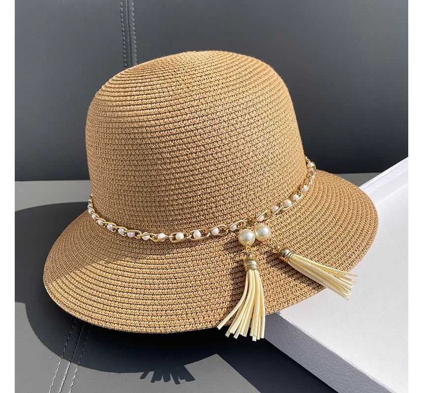 Faux Bucket Pearl Hat Straw