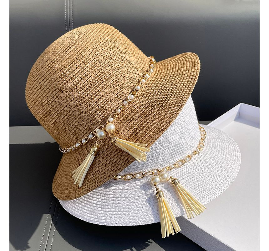 Faux Bucket Pearl Hat Straw