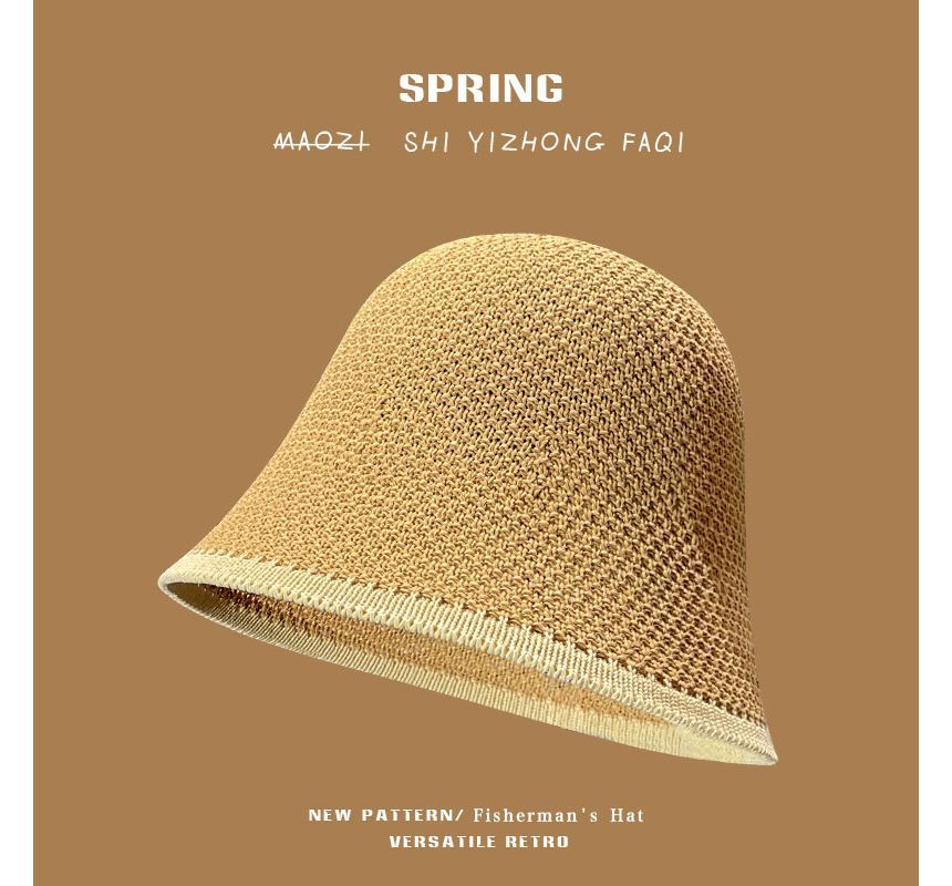 Knit Trim Bucket Contrast Plain Hat