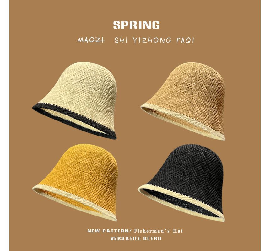 Knit Trim Bucket Contrast Plain Hat