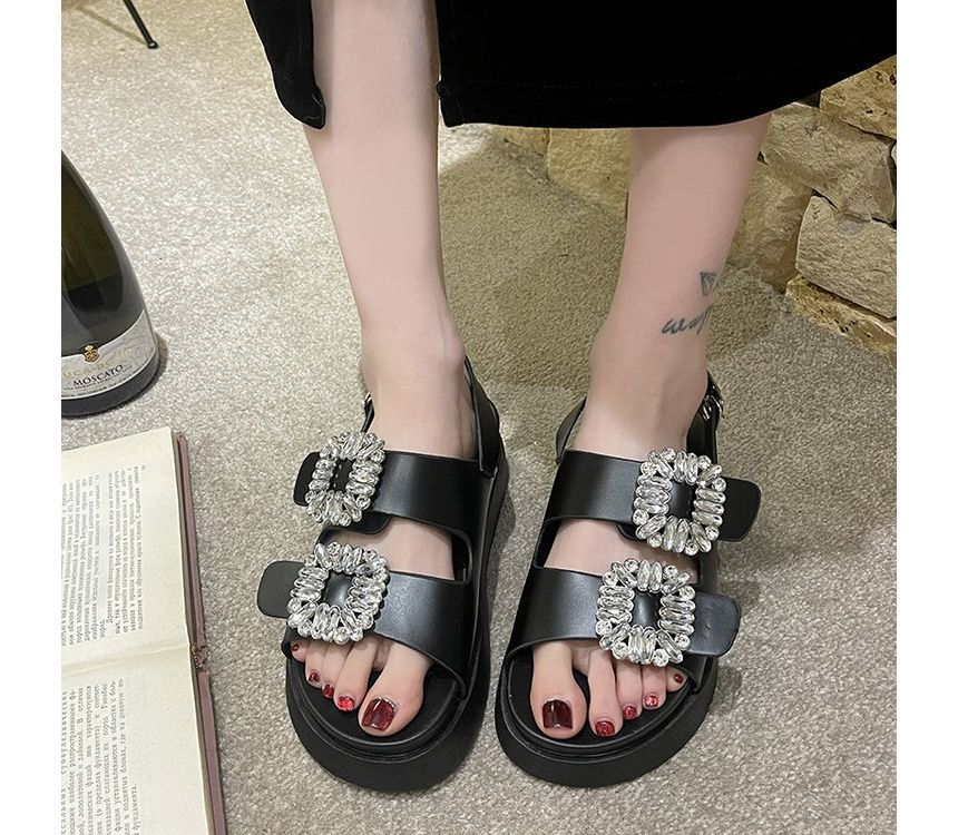 Sandals Platform Rhinestone Slingback