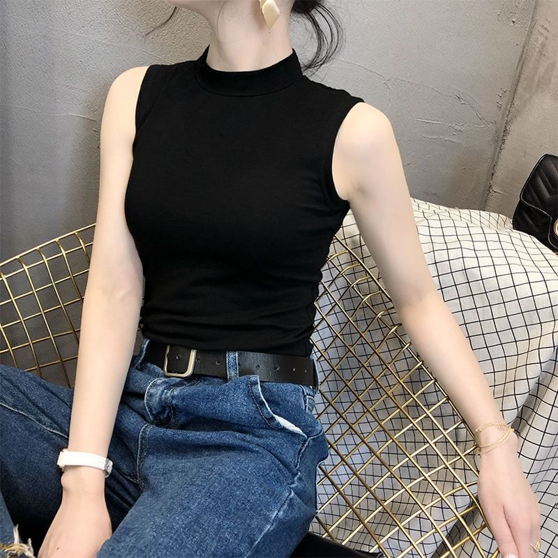 Top Mock Neck Plain Tank