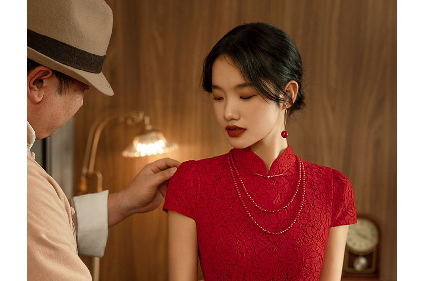 Short-Sleeve Midi Dress Frog Buttoned Plain Sheath