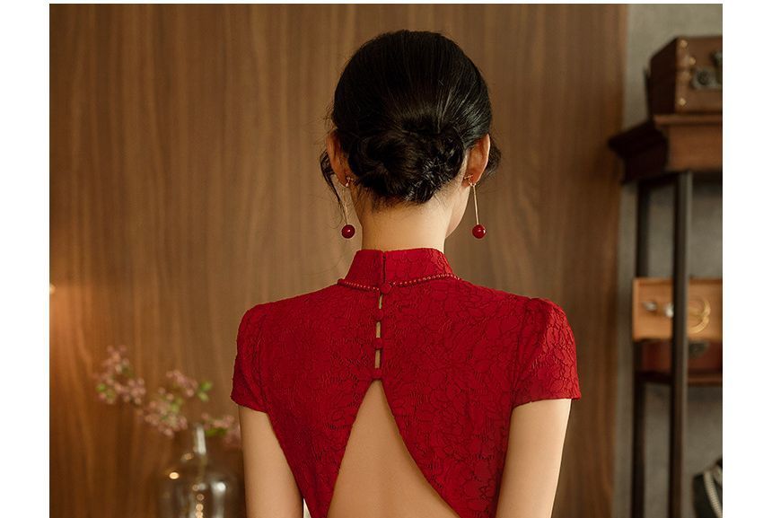 Short-Sleeve Midi Dress Frog Buttoned Plain Sheath