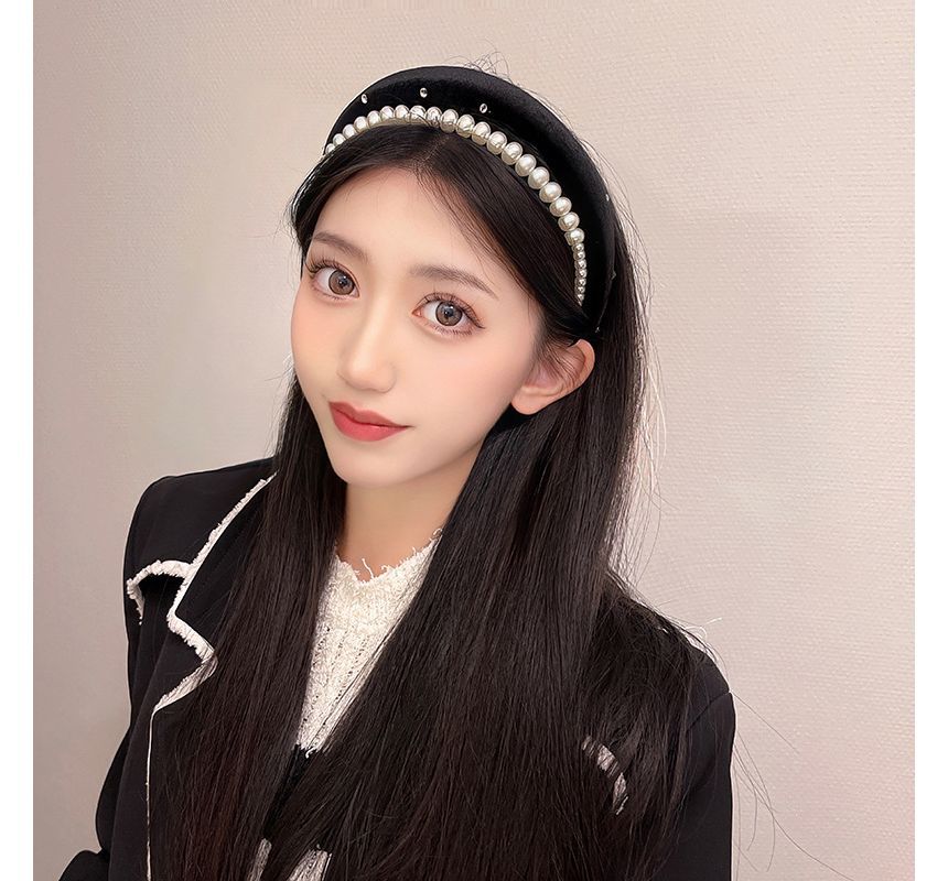 Velvet Headband Faux Pearl