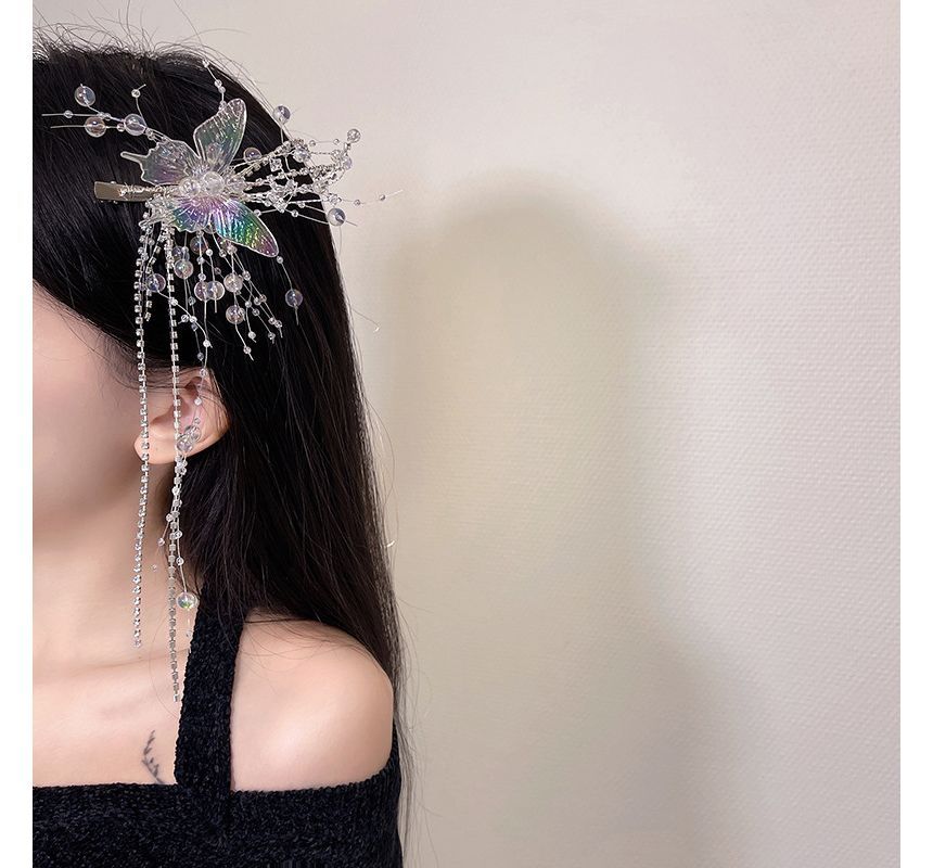 Butterfly Faux Pearl Hair Clip Fringed