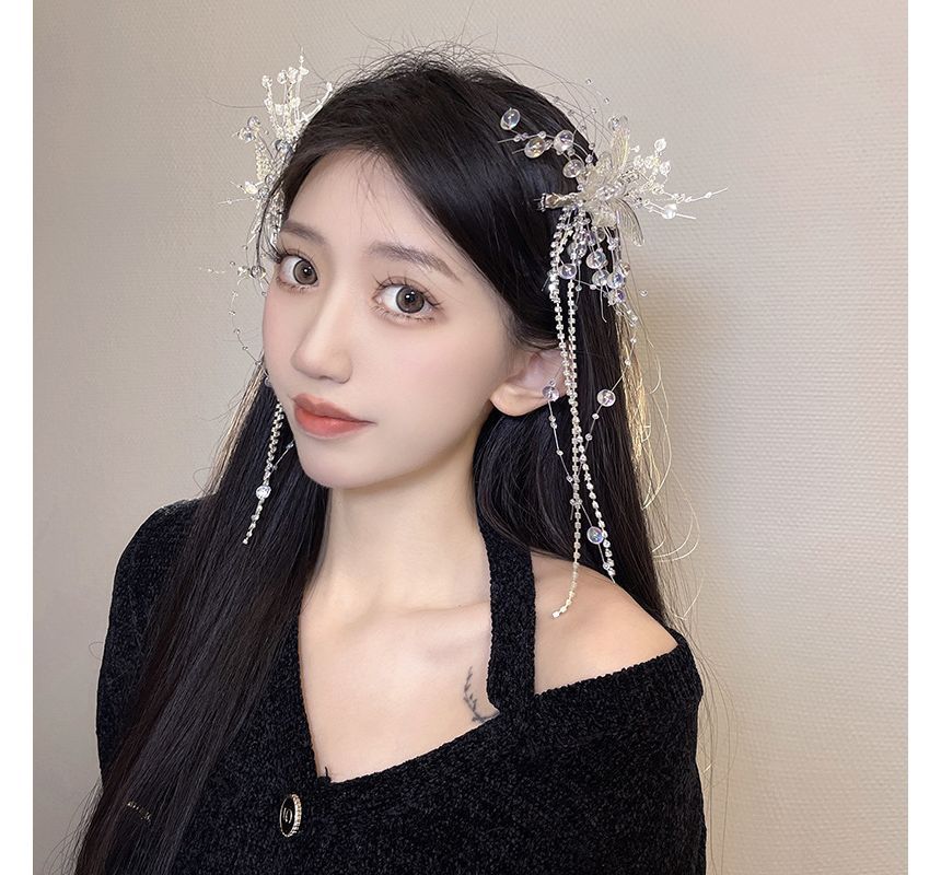 Butterfly Faux Pearl Hair Clip Fringed