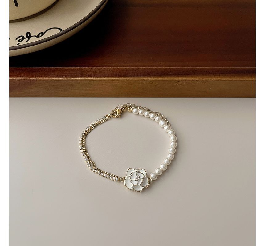 Faux Bracelet Alloy Floral Pearl
