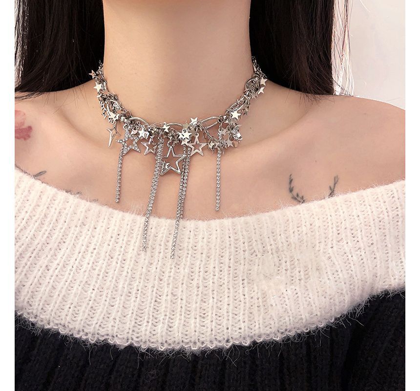Star Alloy Choker Fringed