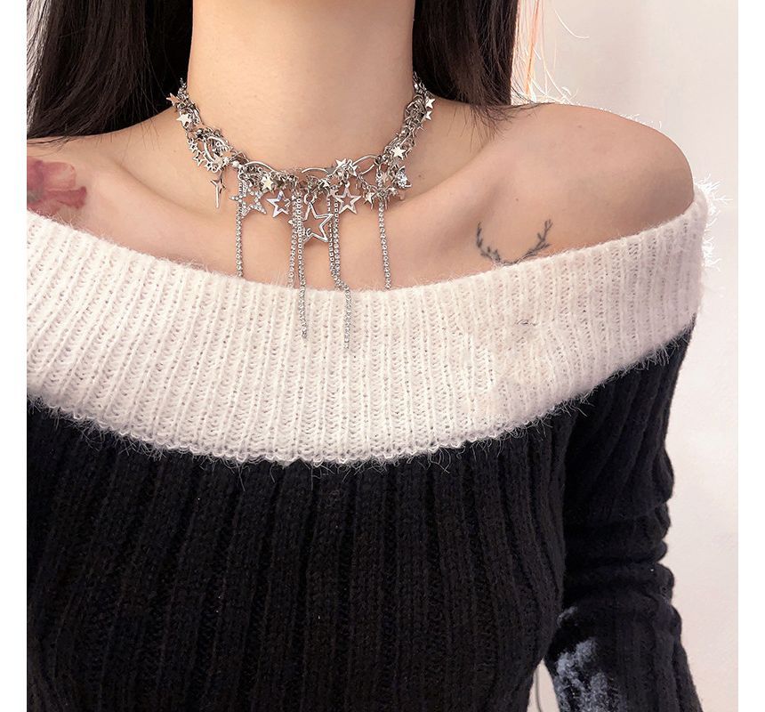 Star Alloy Choker Fringed