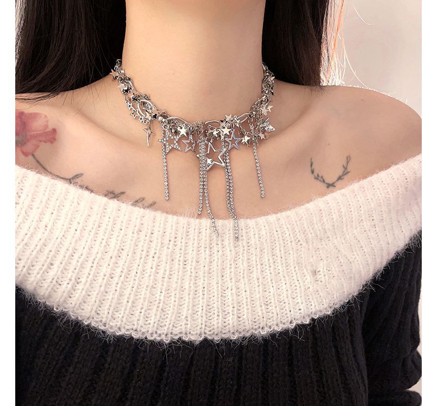 Star Alloy Choker Fringed