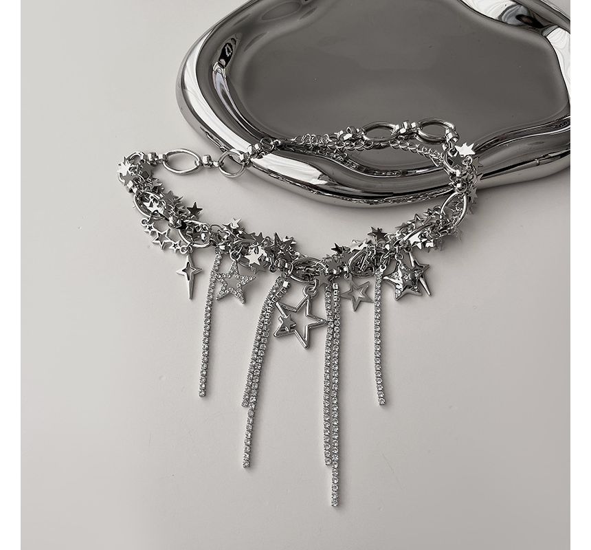 Star Alloy Choker Fringed