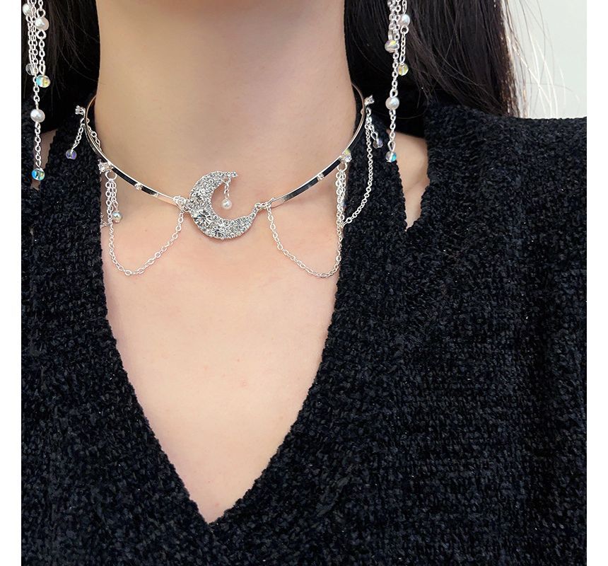 Alloy Star / Fringed Moon Choker Earring