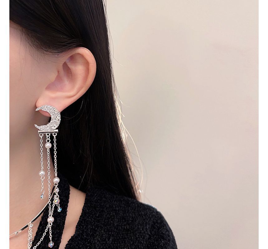 Alloy Star / Fringed Moon Choker Earring