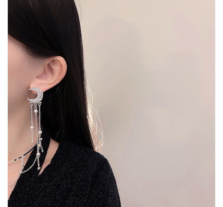 Alloy Star / Fringed Moon Choker Earring