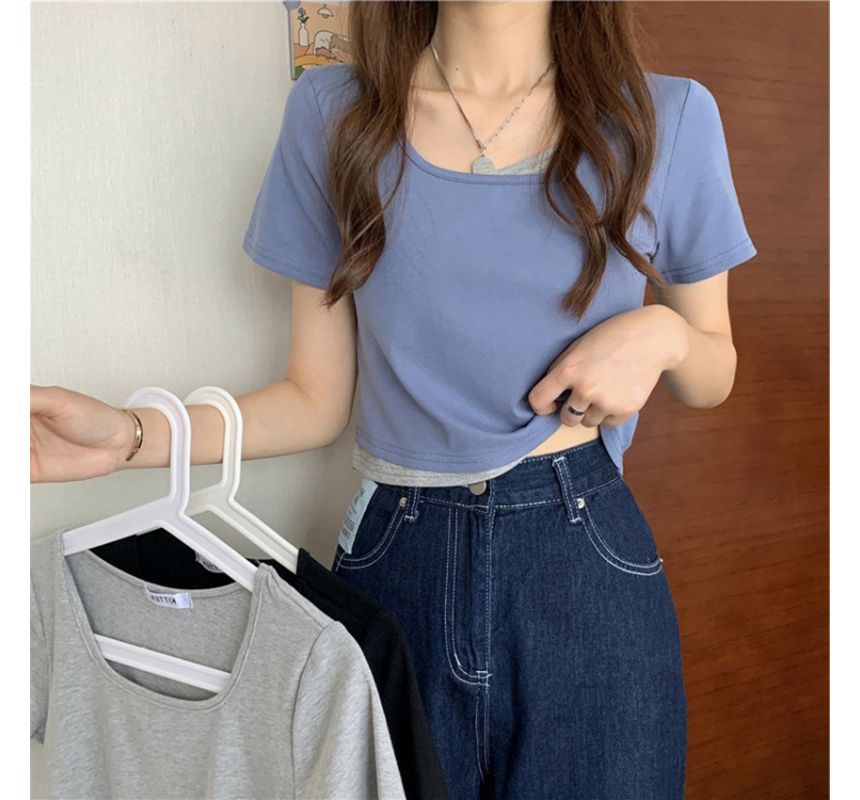 Scoop Two Piece Neck Mock Short-Sleeve Tee