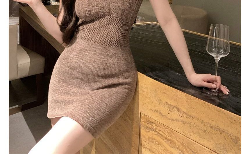 Mini Dress Spaghetti Slim-Fit Knit Strap