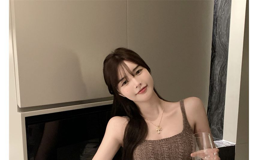 Mini Dress Spaghetti Slim-Fit Knit Strap