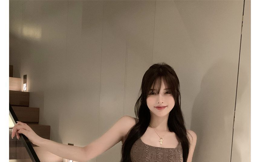 Mini Dress Spaghetti Slim-Fit Knit Strap