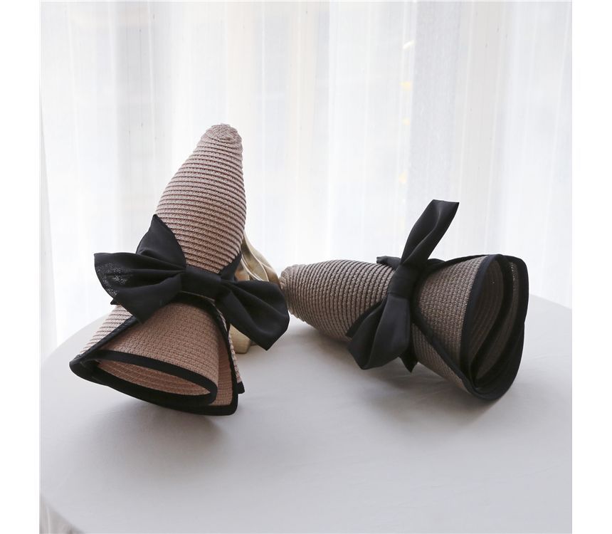 Hat Bow Straw Piped Sun