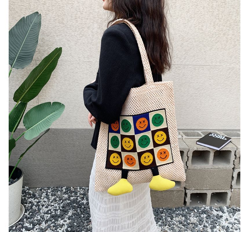 Smiley Face Crochet Tote Bag