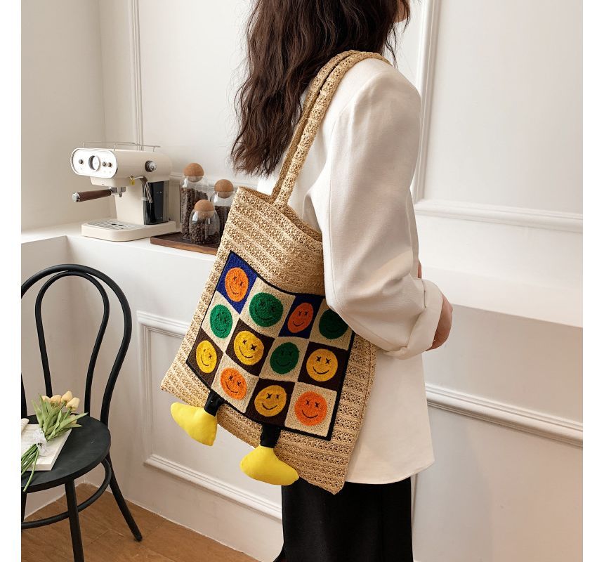 Smiley Face Crochet Tote Bag
