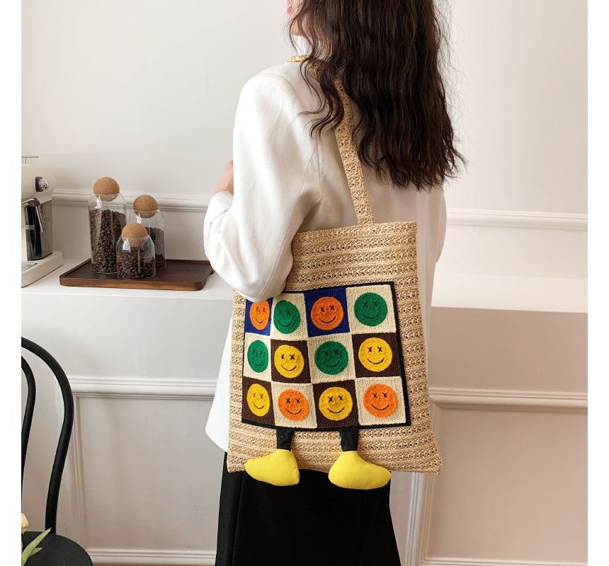 Smiley Face Crochet Tote Bag