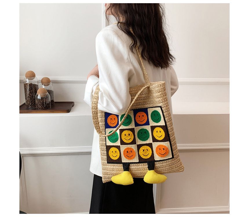 Smiley Face Crochet Tote Bag